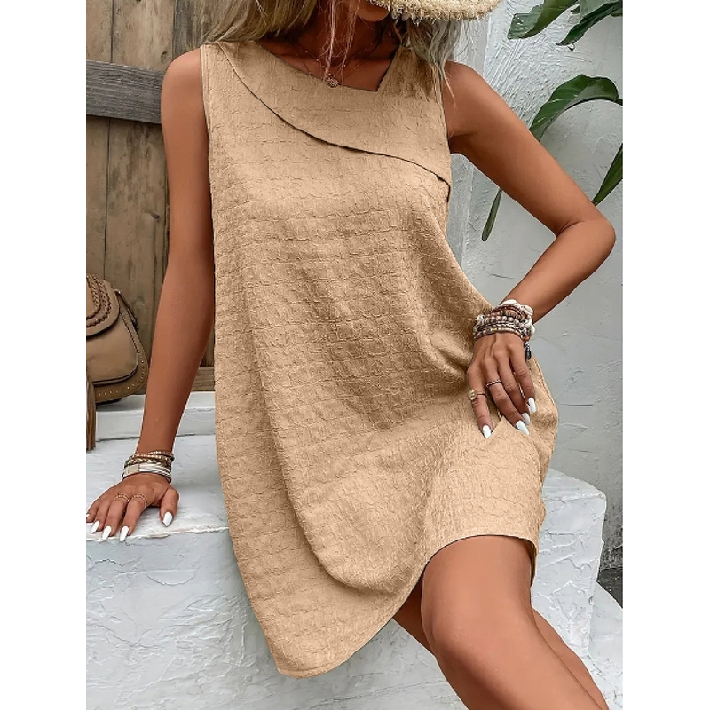 Dress Manufacturer - Solid Color Slant Neck Sleeveless for Summer