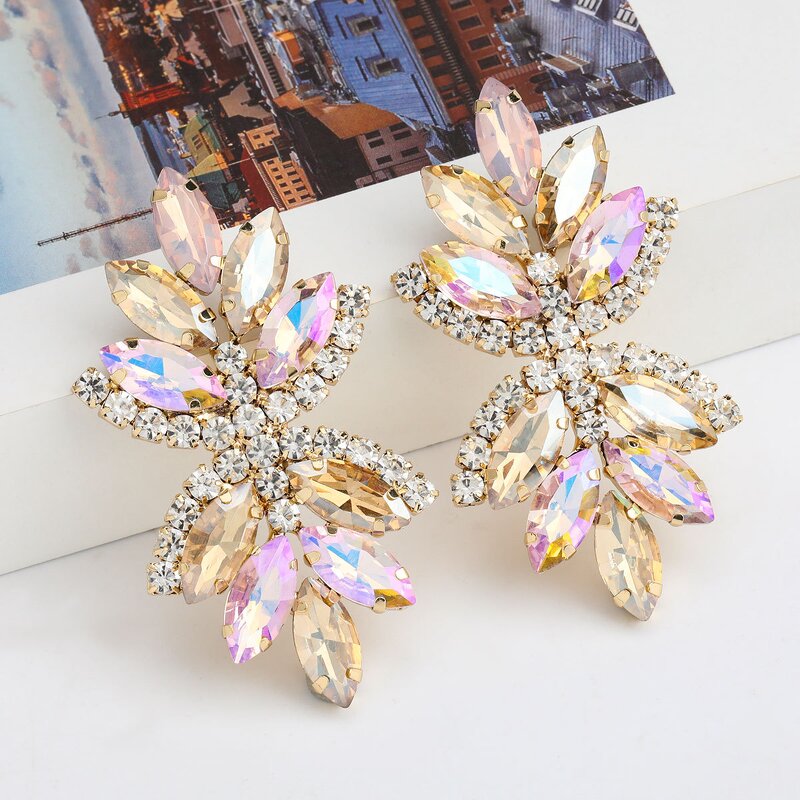 Dangle Earrings Jewelry Manufacturer - Alloy Colorful Glass Drill Rhinestone Flower