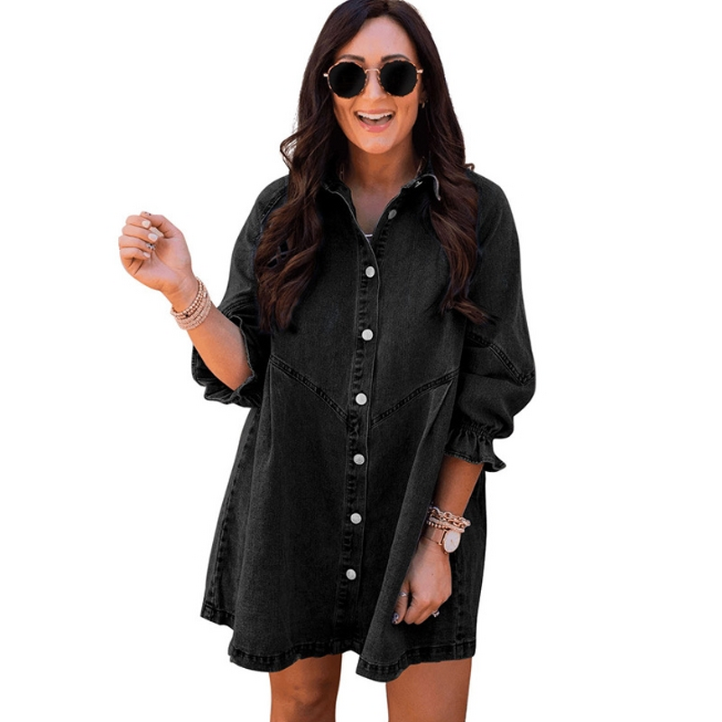 Denim Skirt Manufacturer - Casual Ruffled Collar Button Up Shirt Style