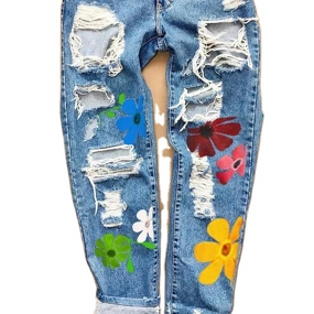 Jeans Manufacturer - Printed Distressed High Waist Straight Through