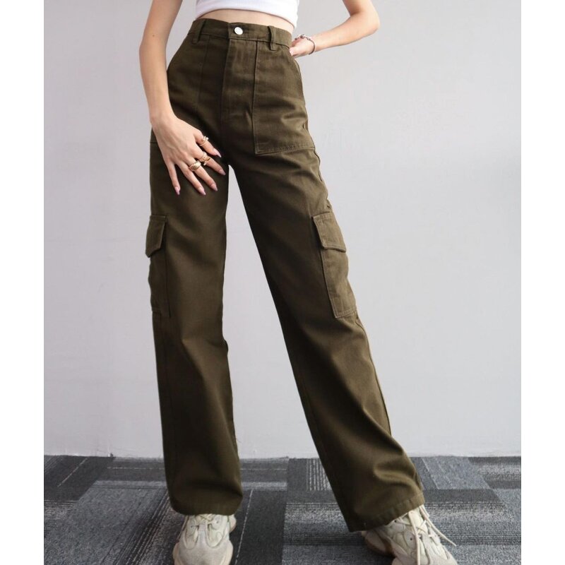 Women's Casual Pants Manufacturer - Waist Cinching Mid Waist 3D Pocket Plus Size