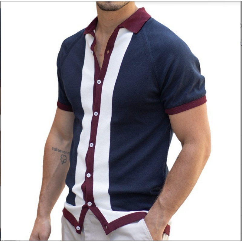 Men's Polo Shirt Manufacturer - Single Breasted Patchwork Slim Knit