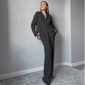 Pajamas Set Manufacturer - Long Sleeve Silk Satin Dot Print Loose