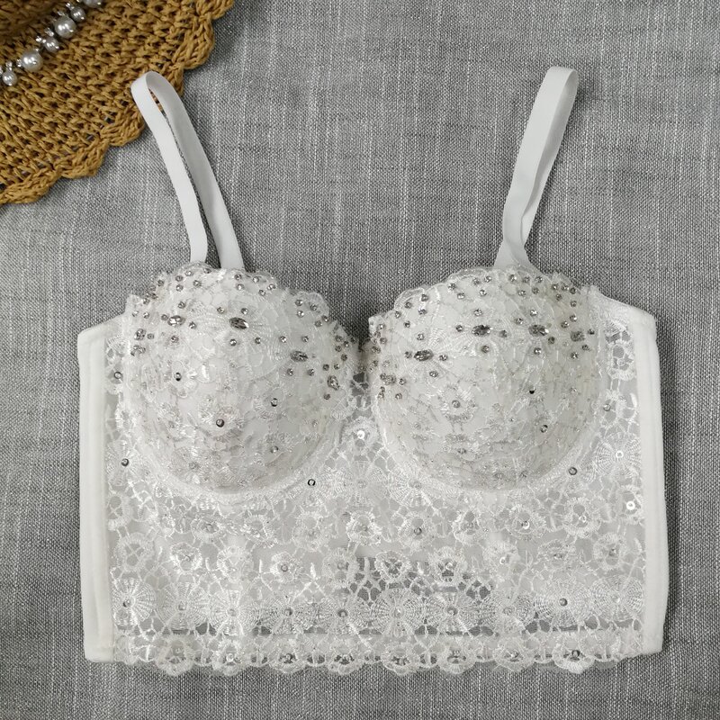 Suspender Top Manufacturer - Lace Shiny Diamond Studded Bead Short Sexy