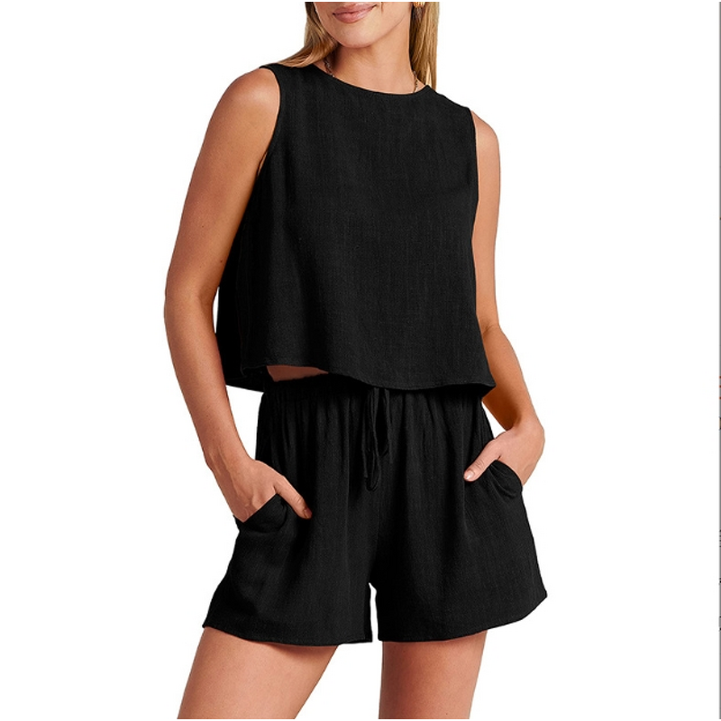 Women's Two-Piece Set Manufacturer - Sleeveless Top with Shorts & Pants