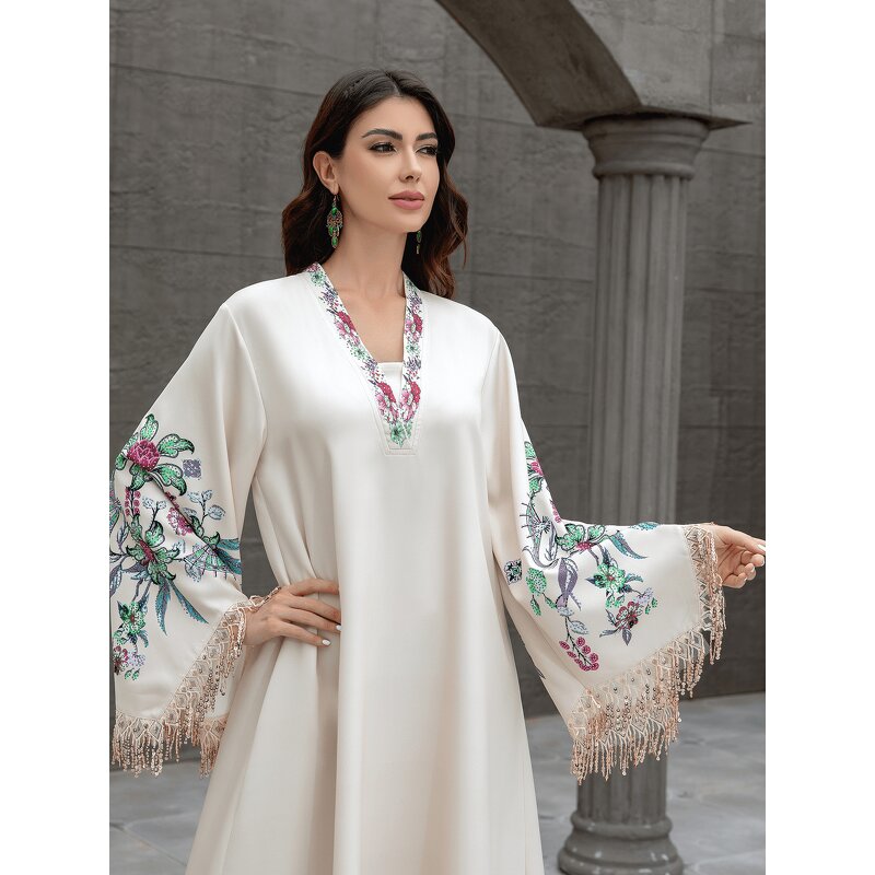 Muslim Abaya Dress Manufacturer - Long Robe V-Neck with Tassel