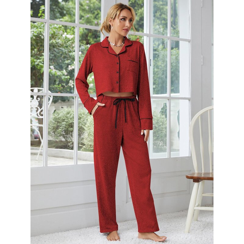 Pajamas Set Manufacturer - Long Sleeve Breathable Two-Piece with Elastic Waist