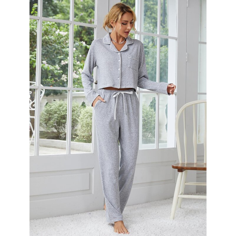 Pajamas Set Manufacturer - Long Sleeve Breathable Two-Piece with Elastic Waist