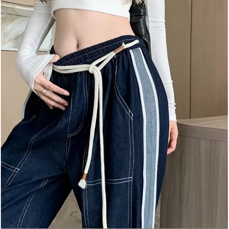 Jeans Manufacturer - Patchwork High Waist Straight Leg Loose Wide Leg