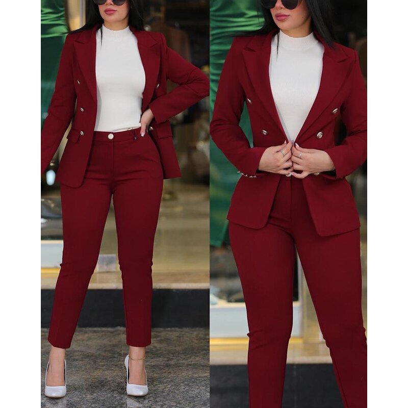 Women's Casual Suit Manufacturer - Solid Color Slim Fit Double Breasted for Office