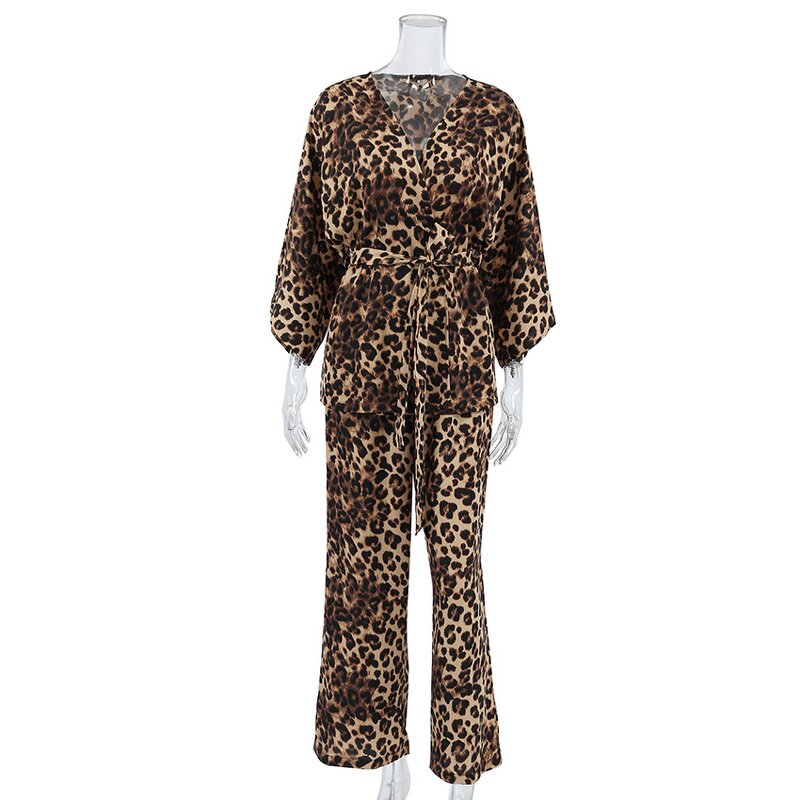 Pajamas Set Manufacturer - Leopard Print Long Sleeves Loose Two-Piece