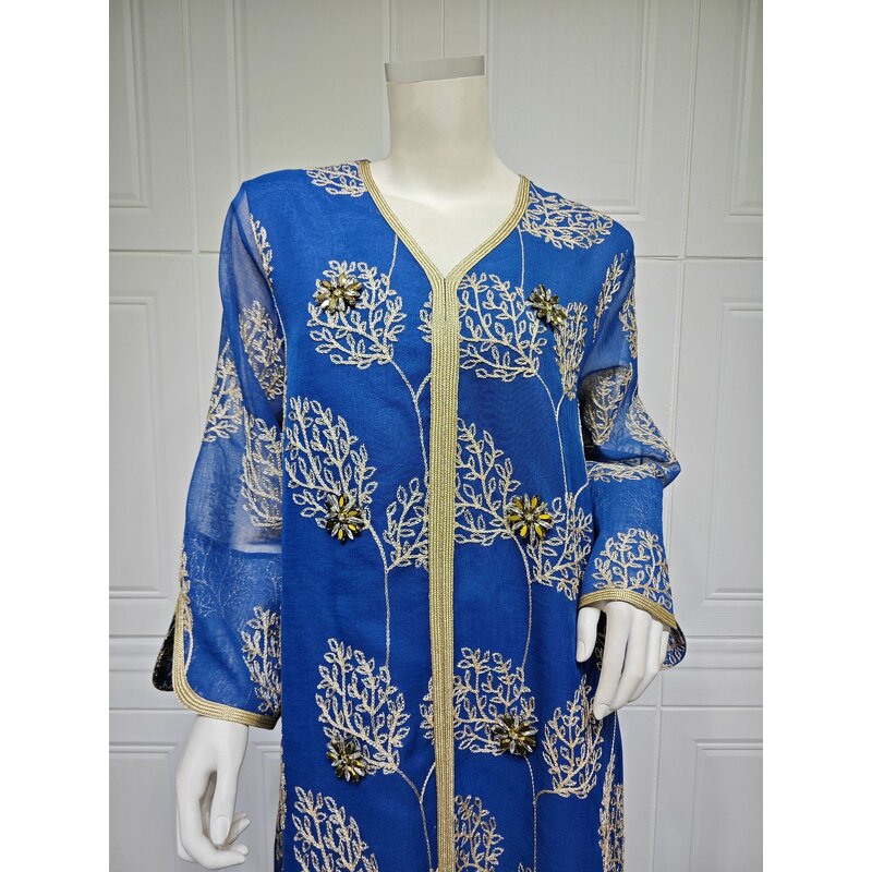 Muslim Party Dress Manufacturer - Elegant Mesh Embroidered for Autumn & Spring