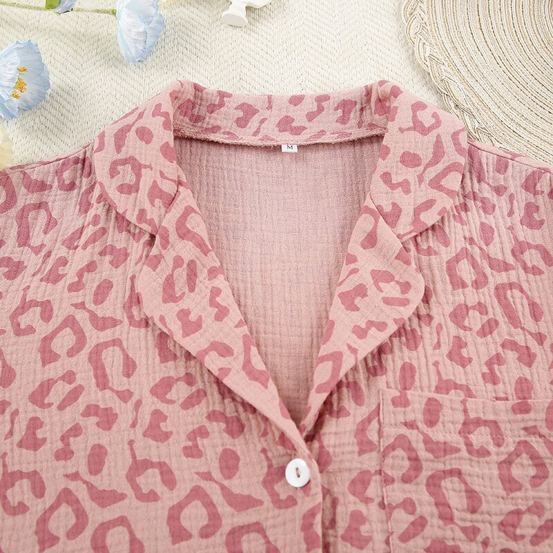 Pajamas Set Manufacturer - 100% Cotton Short Sleeve Leopard Print Lounge