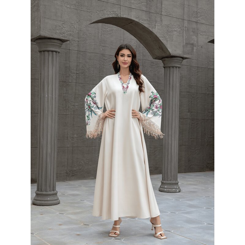 Muslim Abaya Dress Manufacturer - Long Robe V-Neck with Tassel