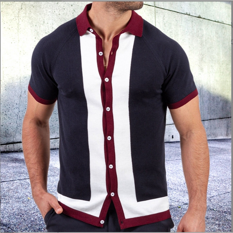 Men's Polo Shirt Manufacturer - Single Breasted Patchwork Slim Knit