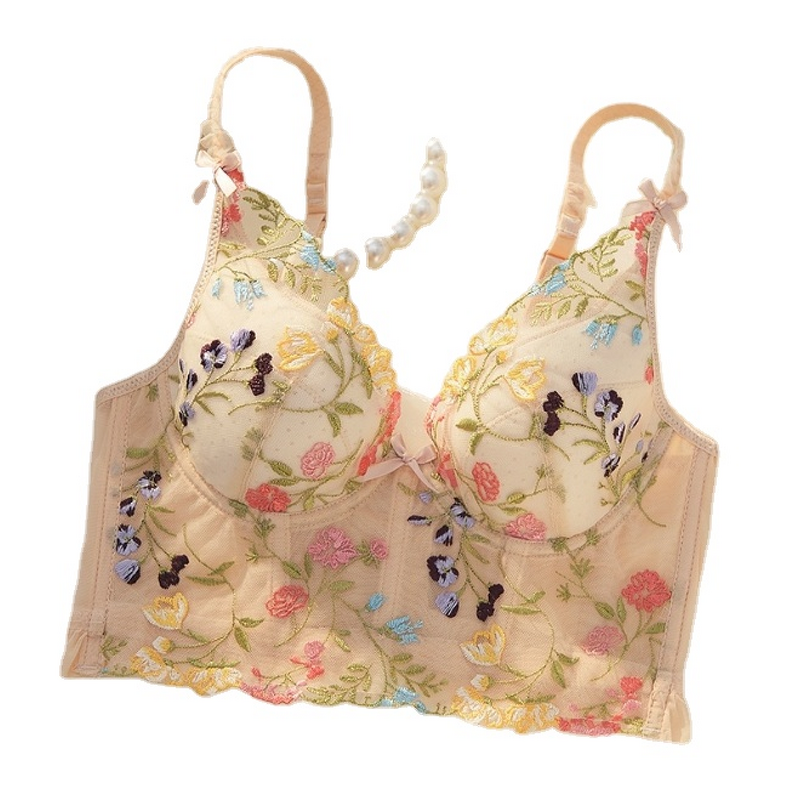 Lace Bra Manufacturer - Translucent French Embroidered Flower Strap