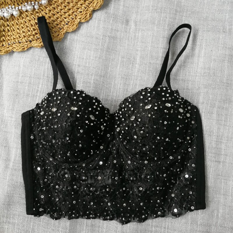 Suspender Top Manufacturer - Lace Shiny Diamond Studded Bead Short Sexy