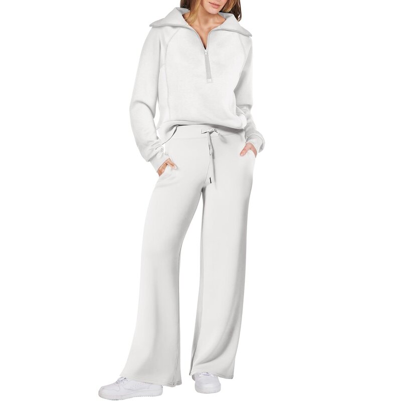 Casual Sports Suit Manufacturer - Two-Piece Zipper Long Sleeve & Wide Leg Pants