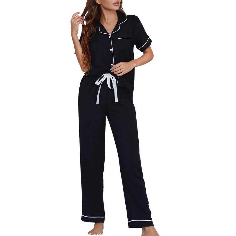 Pajamas Set Manufacturer - Short Sleeve Solid Color 2pcs Comfortable