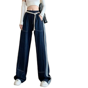 Jeans Manufacturer - Patchwork High Waist Straight Leg Loose Wide Leg