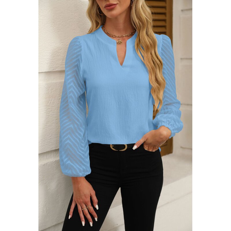 Chiffon Blouse Manufacturer - V-Neck Casual Long Sleeve Solid Color