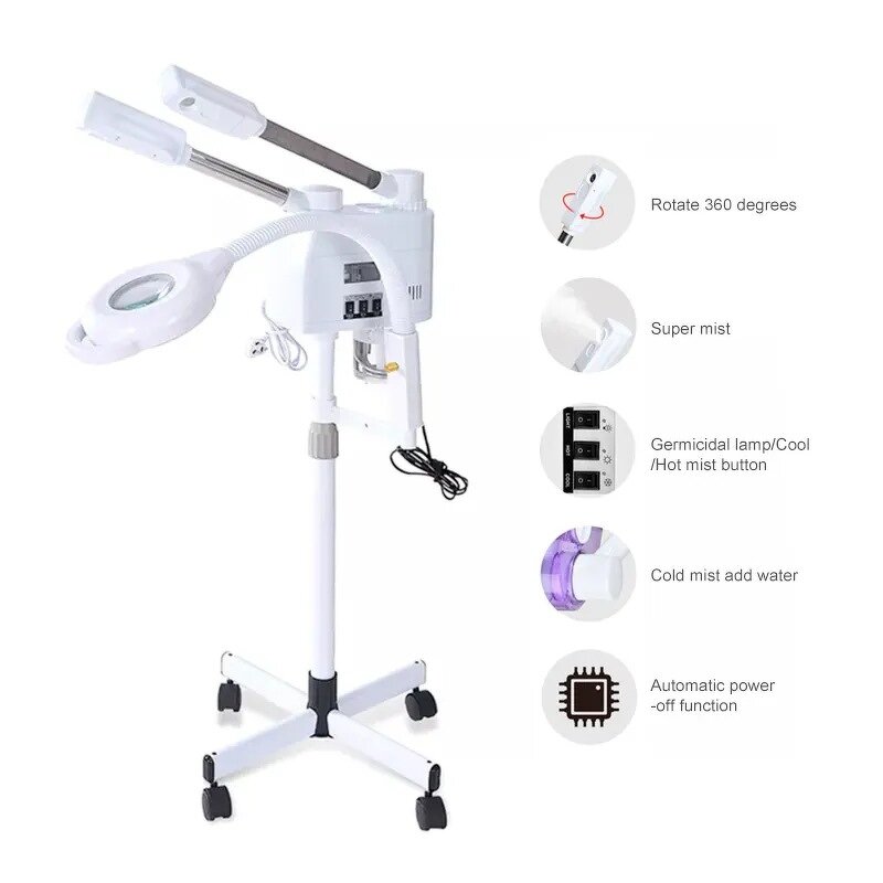 3 in 1 Facial Steamer - Ozone Steam + 8x Magnifying Lamp Salon Spa Equipment