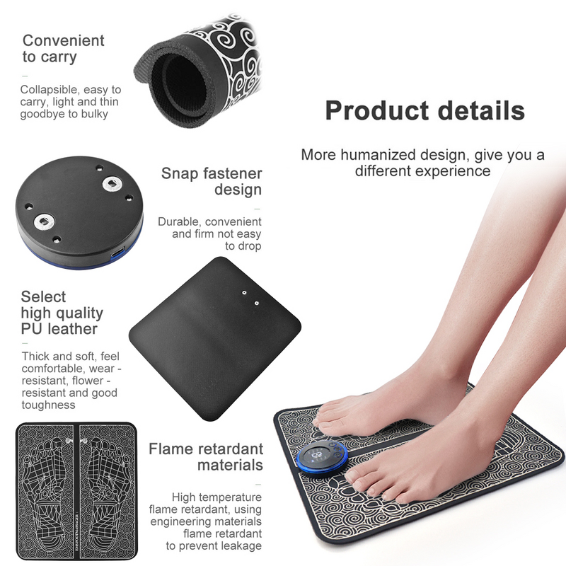 EMS Foot Massager - Black Electric Vibration TENS Pad Weight Loss Roller