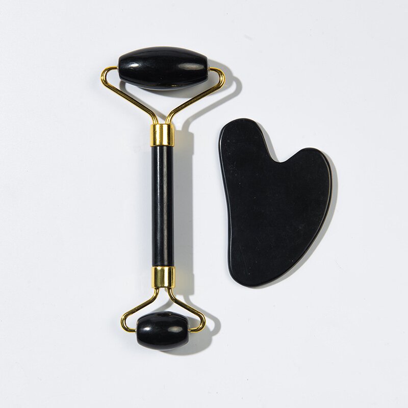 Jade Roller Gua Sha Set - Real Crystal Face Facial Massager with Box