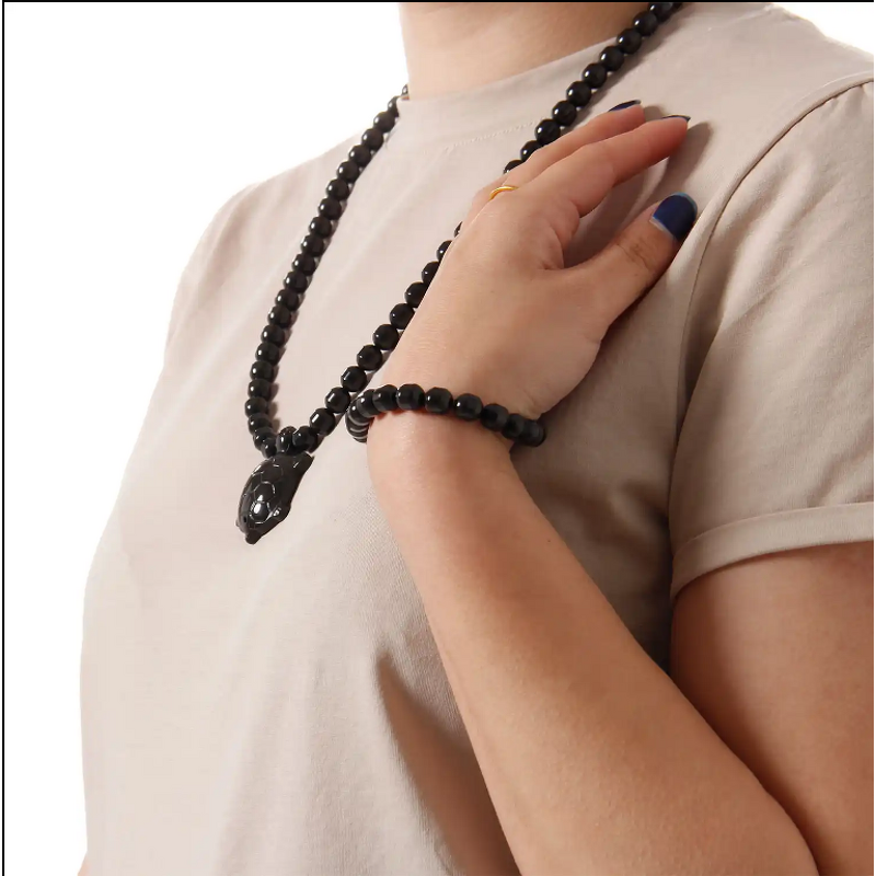 Orgone Power Necklace - Black Tourmaline Amethyst 3mm Layered Beaded Pendant