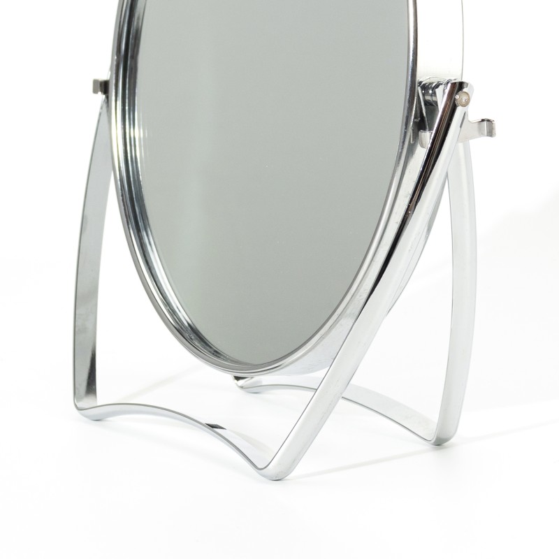 Folding Makeup Mirror Manufacturer - Small Office Bathroom Three-Way 2x Magnifying Oval Rotating Metal Base