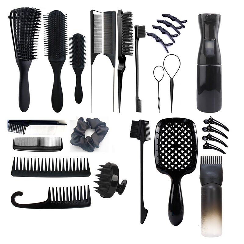 Hairbrush Comb Set Manufacturer - 27pcs Classic with Detangling Edge & Spray Bottle