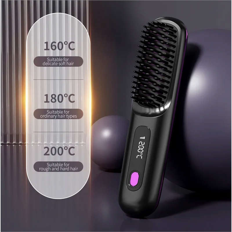 Hair Straightening Comb - Electric LCD Negative Ion Rechargeable Cordless Brush
