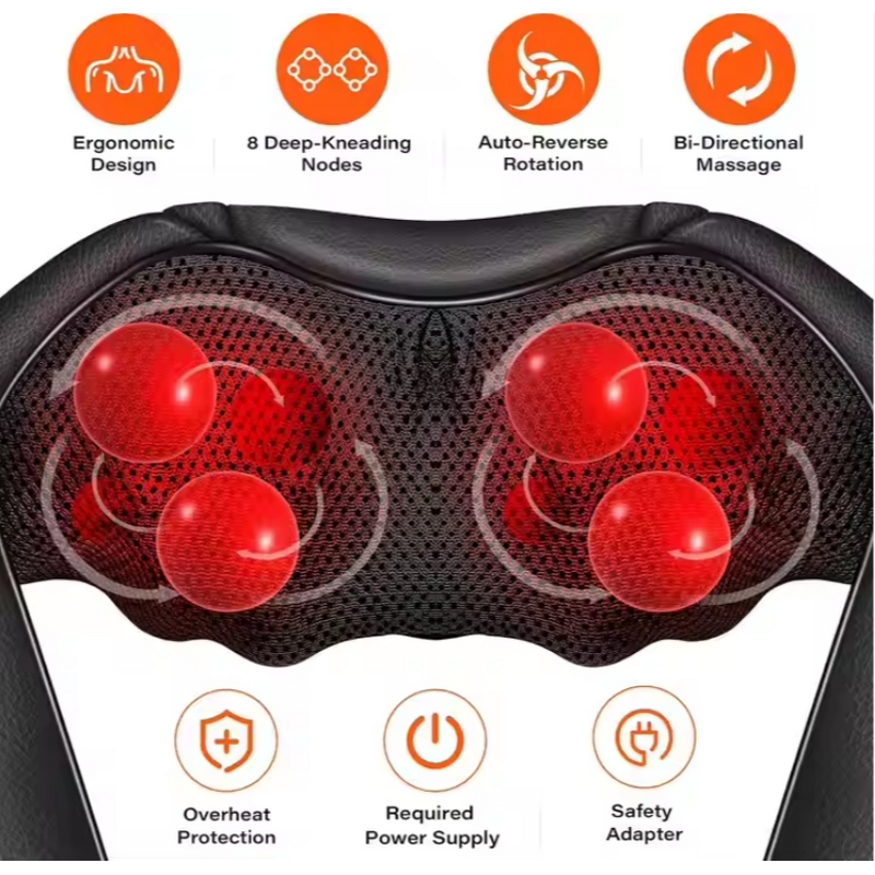 Shiatsu Neck Shoulder Massager - Electric Heated Vibration Back Pain Relief Portable