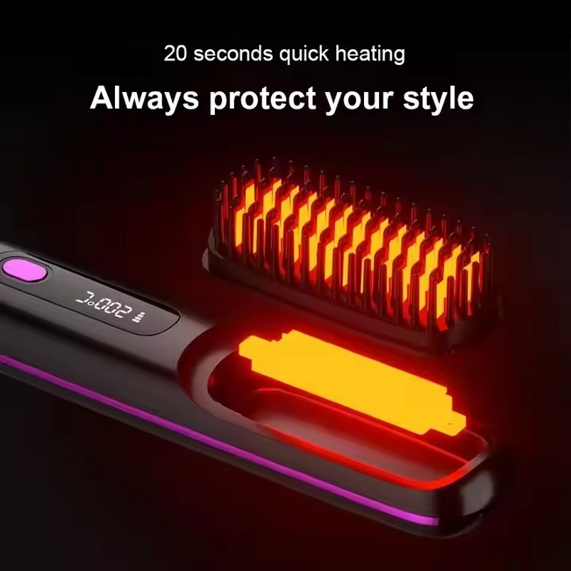 Hair Straightening Comb - Electric LCD Ceramic Negative Ion Cordless Brush