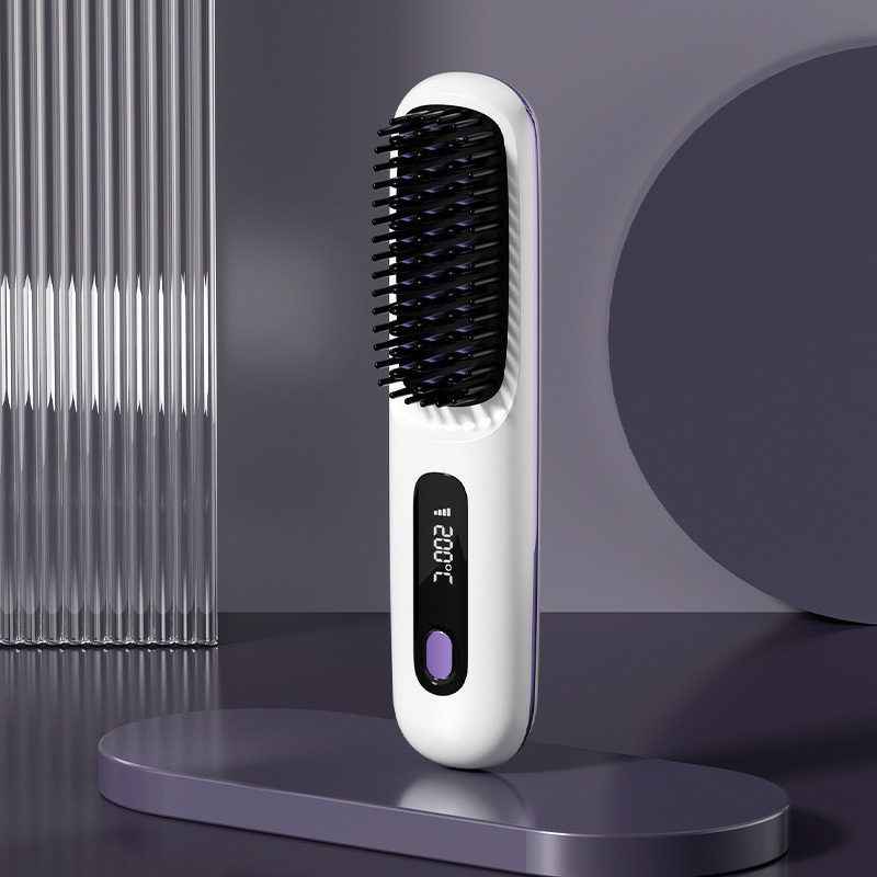 Hair Straightening Comb - Professional USB Rechargeable Cordless Detangling Brush