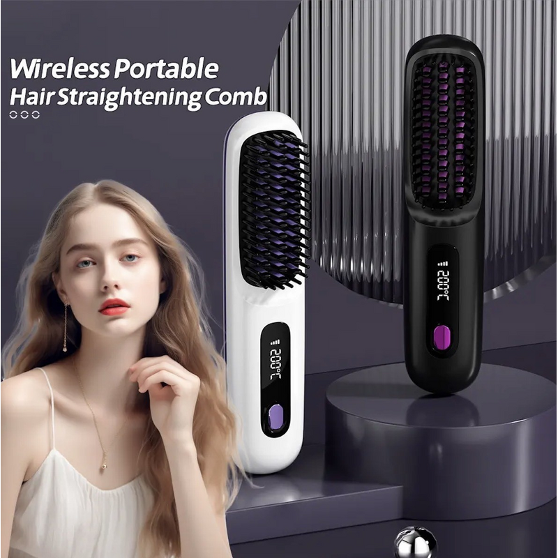 Hair Straightening Comb - Electric LCD Ceramic Negative Ion Cordless Brush