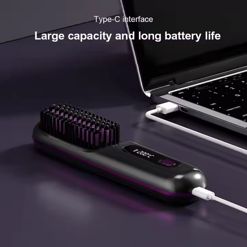 Hair Straightening Comb - Electric LCD Negative Ion Rechargeable Cordless Brush
