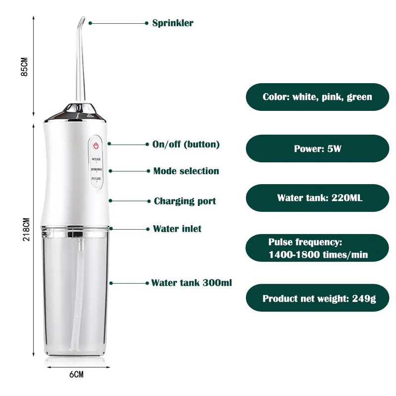 Cordless Water Flosser - Travel Portable Kids Large Tank Jet Dental Irrigator