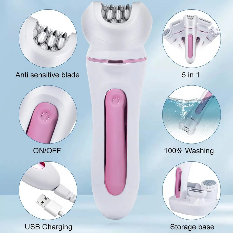 5 in 1 Women Epilator - Waterproof Electric Razor Bikini Pubic Hair Trimmer Shaver