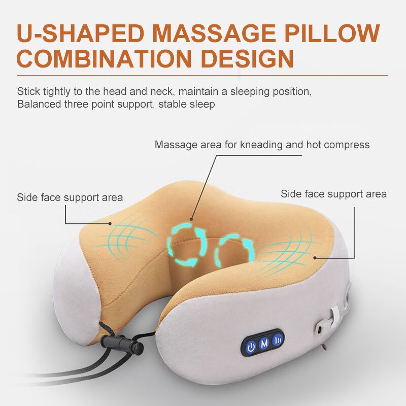 U Shaped Neck Massager Pillow - Multifunctional Infrared Heating Travel Car Shiatsu