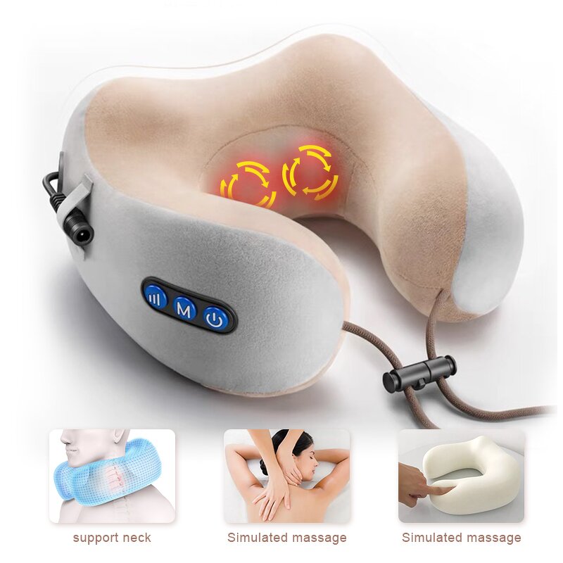 Neck Massage Pillow - Hot Sale 3-Speed Vibrating Memory Cotton U Shaped Travel Car