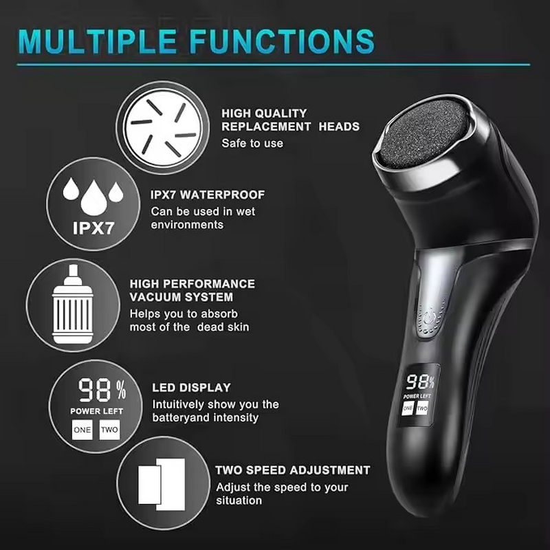 Electric Foot File - Rechargeable IPX7 Waterproof 2 Speeds Callus Dead Skin Remover