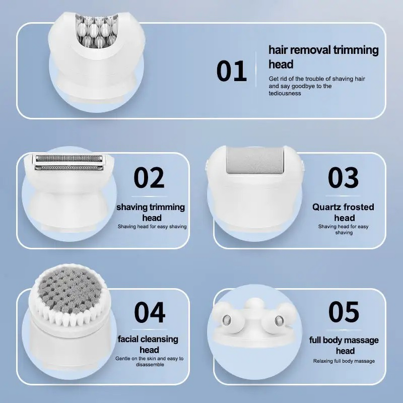 5 in 1 Women Epilator - IPX6 Waterproof Body Hair Removal Callus Remover