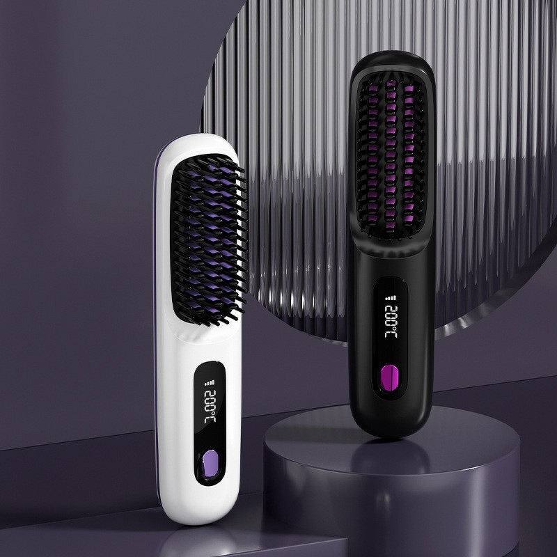 Hair Straightening Comb - Electric LCD Negative Ion Rechargeable Cordless Brush