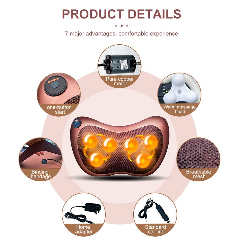 Cervical Neck Massager Pillow - Hot Sale Infrared Heat Shiatsu Car Home Head Back