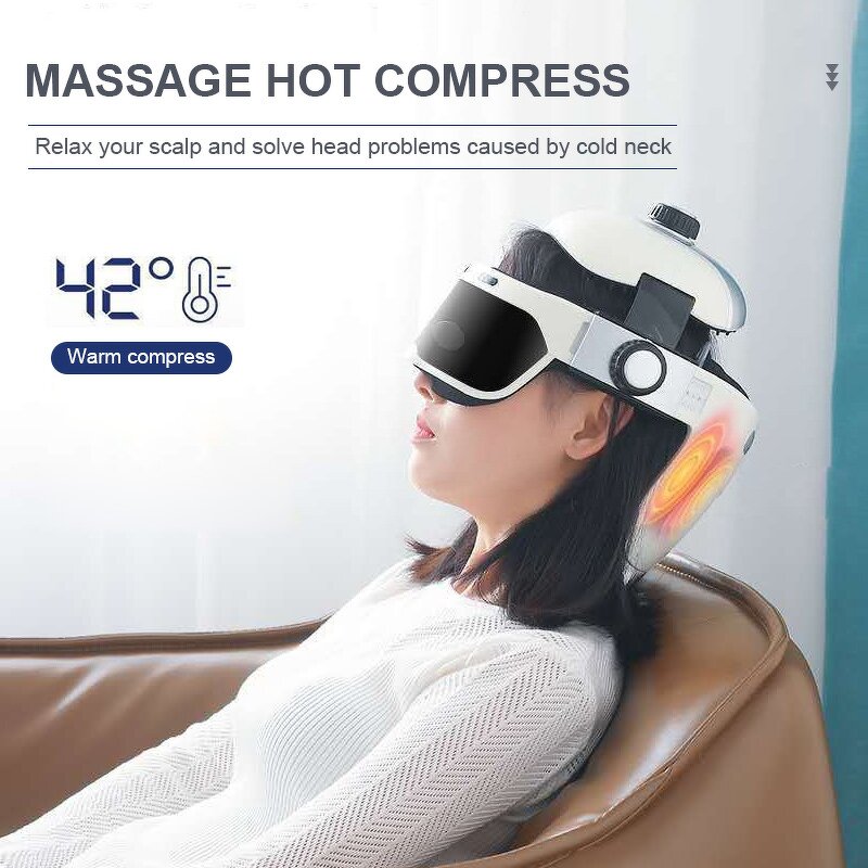 Head Massage Helmet - Vibrating Heat Compress Air Pressure Smart Eye Relax Device