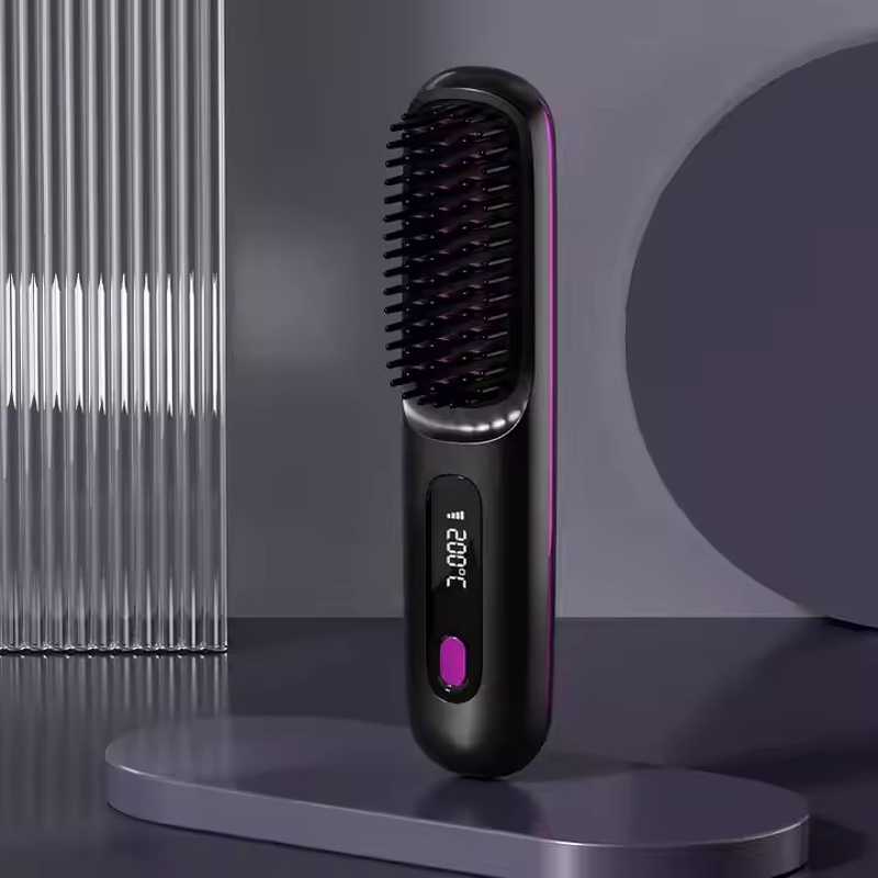 Hair Straightening Comb - Professional USB Rechargeable Cordless Detangling Brush