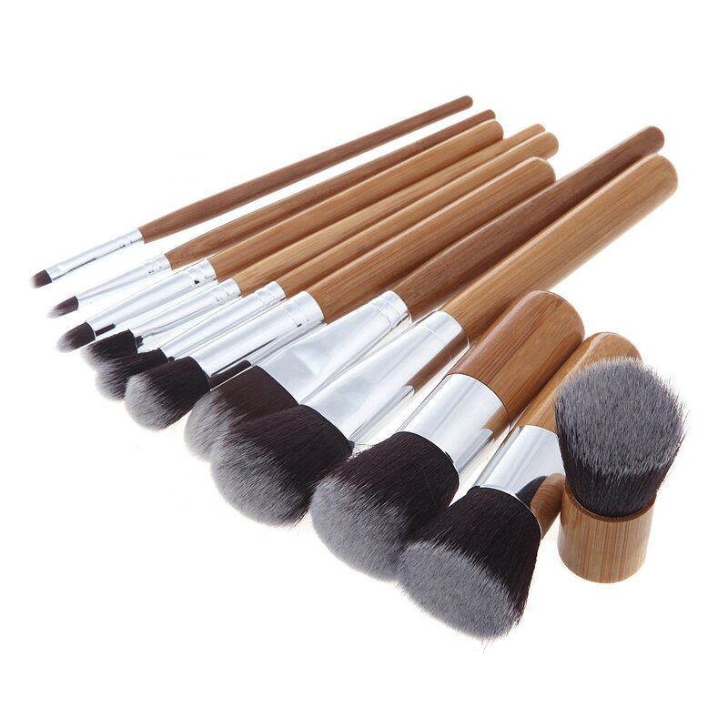 11pcs Wooden Makeup Brushes - Makeup Tools Set With Dust Storage Bag