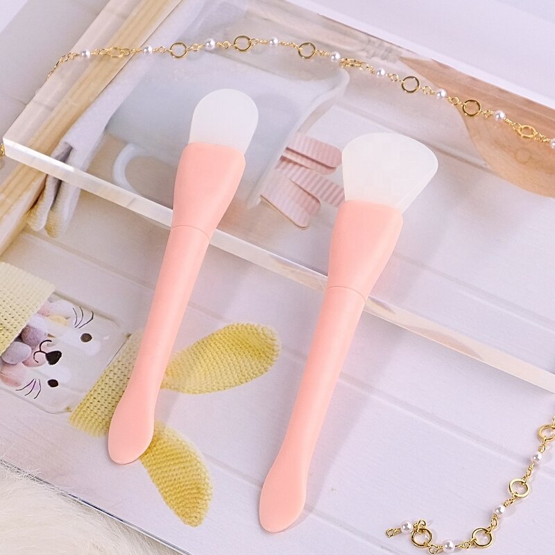 Double-end Silicone Mask Brush - Pink Custom Logo Soft Face Brush with Spatula