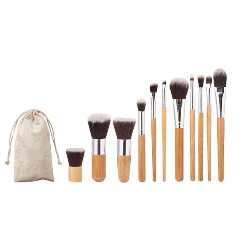 11pcs Wooden Makeup Brushes - Makeup Tools Set With Dust Storage Bag